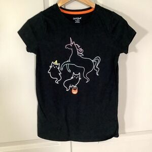 Cat & Jack Girls' T Shirt Size XL 14/16 Halloween Unicorn and Cats